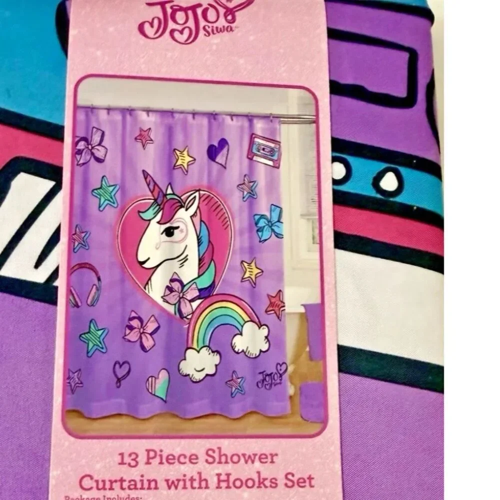 Unicorn Rainbow Fabric Shower Curtain 13 Piece Set With Hooks 72 X 72 Inches NEW